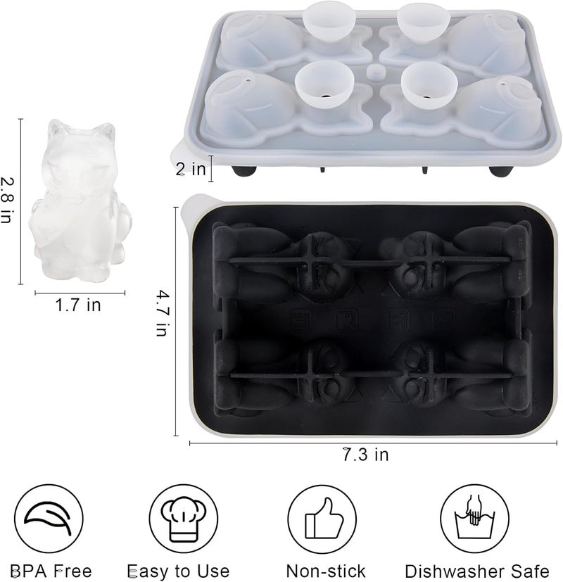 Nerien Cat Shaped Ice Cube Mold - 2pcs, 3D Funny Cat Ice Cube Trays for Whiskey Bourbon - Image 2